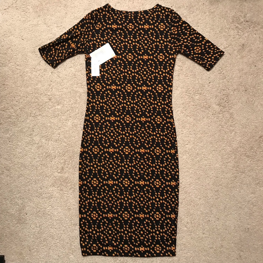 LuLaRoe Julia Dress Woman’s Size XXS Black Orange - Picture 7 of 7